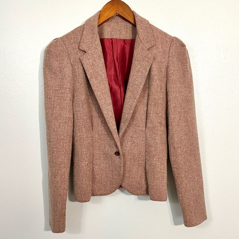 Tomboy Brand Vintage Pink‎ Herringbone Tweed Blazer